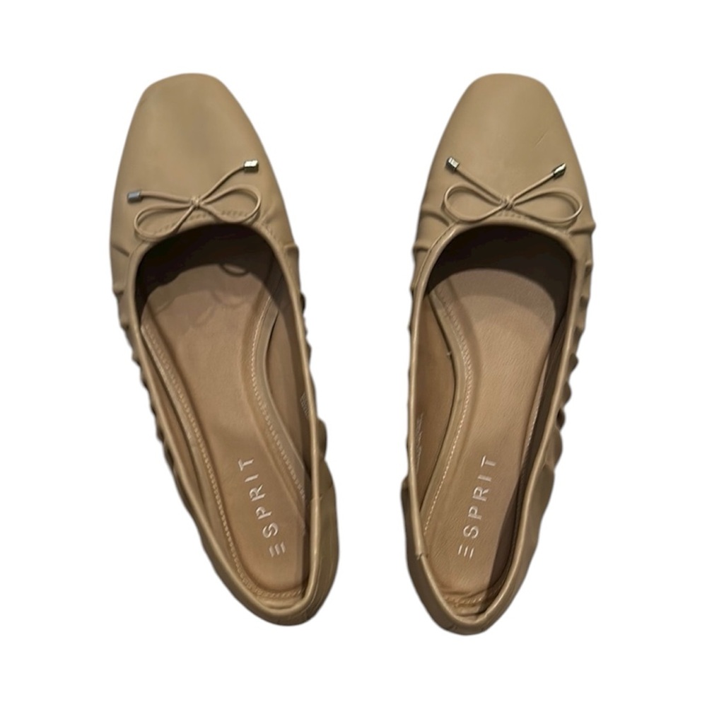 Esprit Tan Flats with Bow Detail and Suede Finish